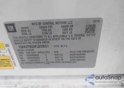 2015 GMC Acadia Denali from USA, damaged, VIN 1GKKVTKD9FJ239551